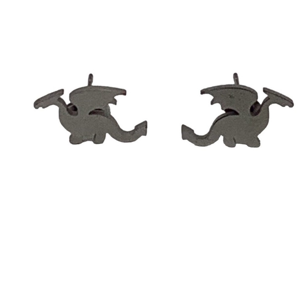 Dinosaur Stud Earrings Women OS Silver Fantasy Goth Aesthetic‎